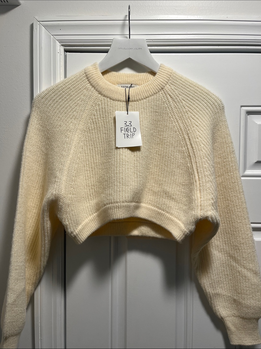 Field Trip Cream Cropped Crewneck Sweater
